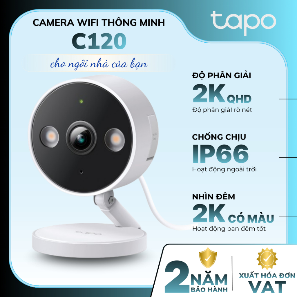 Camera Wifi TP-Link Tapo C120 | Đế Nam Châm Lắp Đặt Tiện Lợi Trong Nhà Và Ngoài Trời Rõ Nét 4MP
