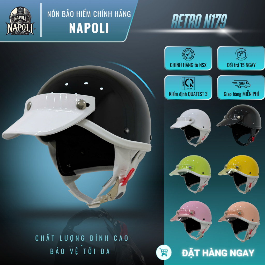 Mũ Bảo Hiểm Napoli N179 Đức Lót Da Nửa Đầu CHÍNH HÃNG - FREESHIP - Nón Bảo Hiểm Napoli N179 Retro