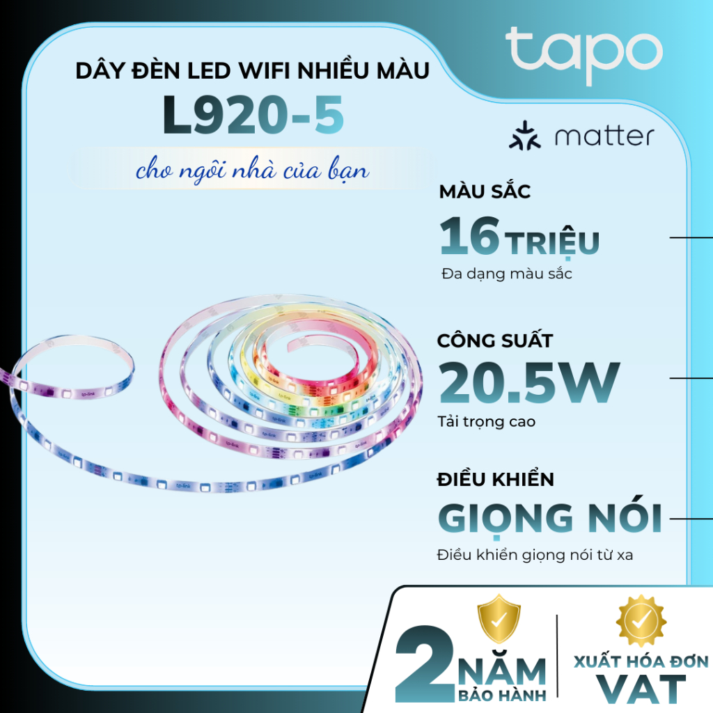 Bộ Led Dây TP-Link Tapo L920-5 WiFi – 5M Đa Sắc RGB, 50 Vùng Màu, Điều Khiển App & Giọng Nói