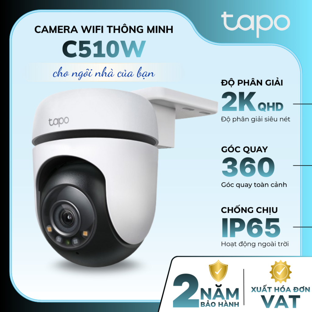 Camera Wifi Ngoài Trời TP-Link Tapo C510W | Chuấn Chống Nước IP65, Xoay 360 Độ, Cảnh Báo Chống Trộm