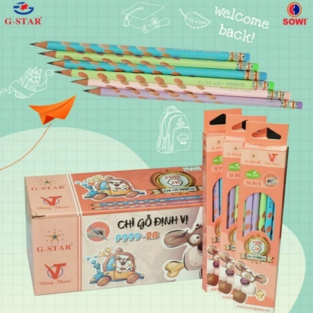 Hộp 12 cây bút chì gỗ định vị Gstar P999 - 2B có gôm chính hãng (mã: P999)