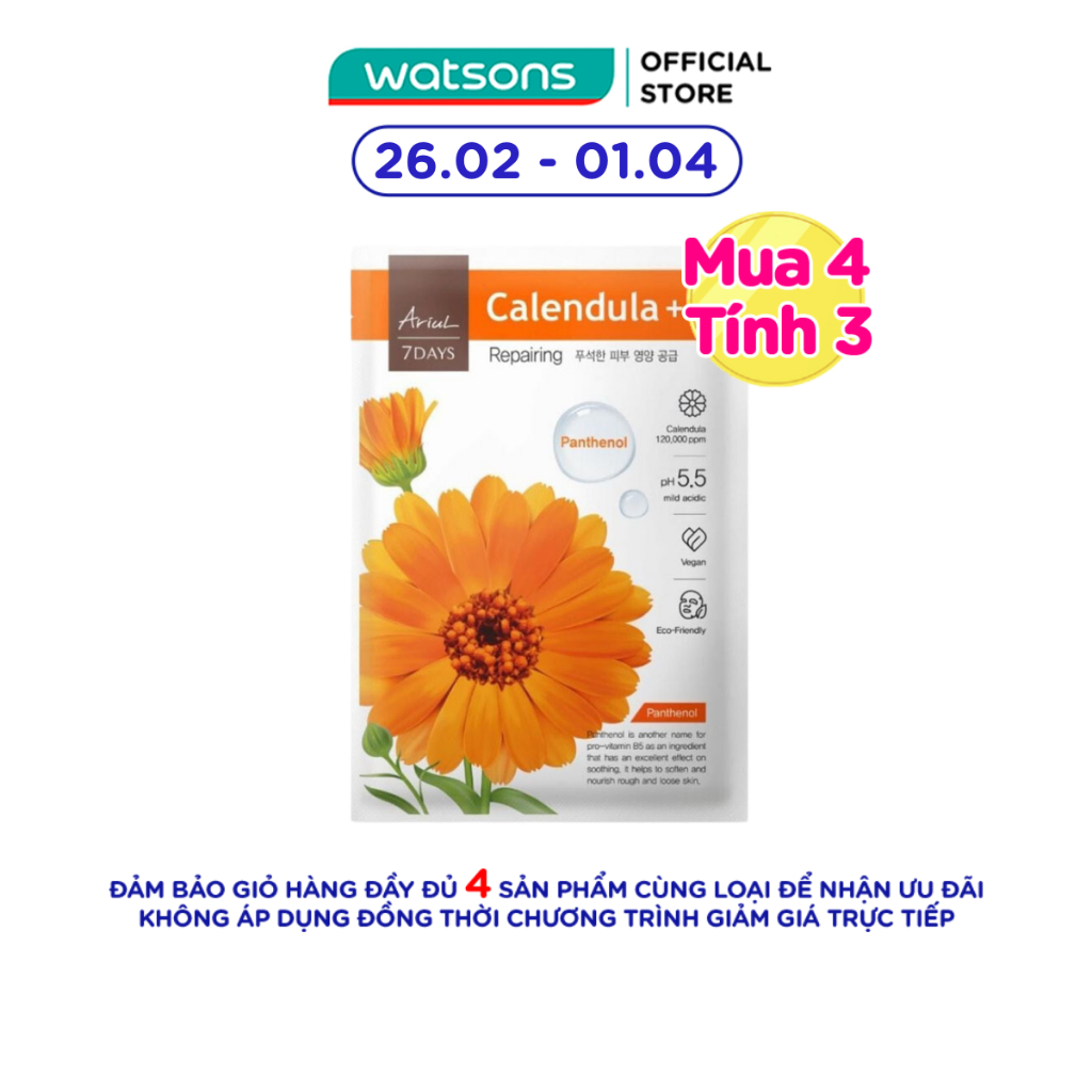 Mặt Nạ Ariul 7Days Calendula + Panthenol Hoa Cúc Phục Hồi Da Hư Tổn 23ml