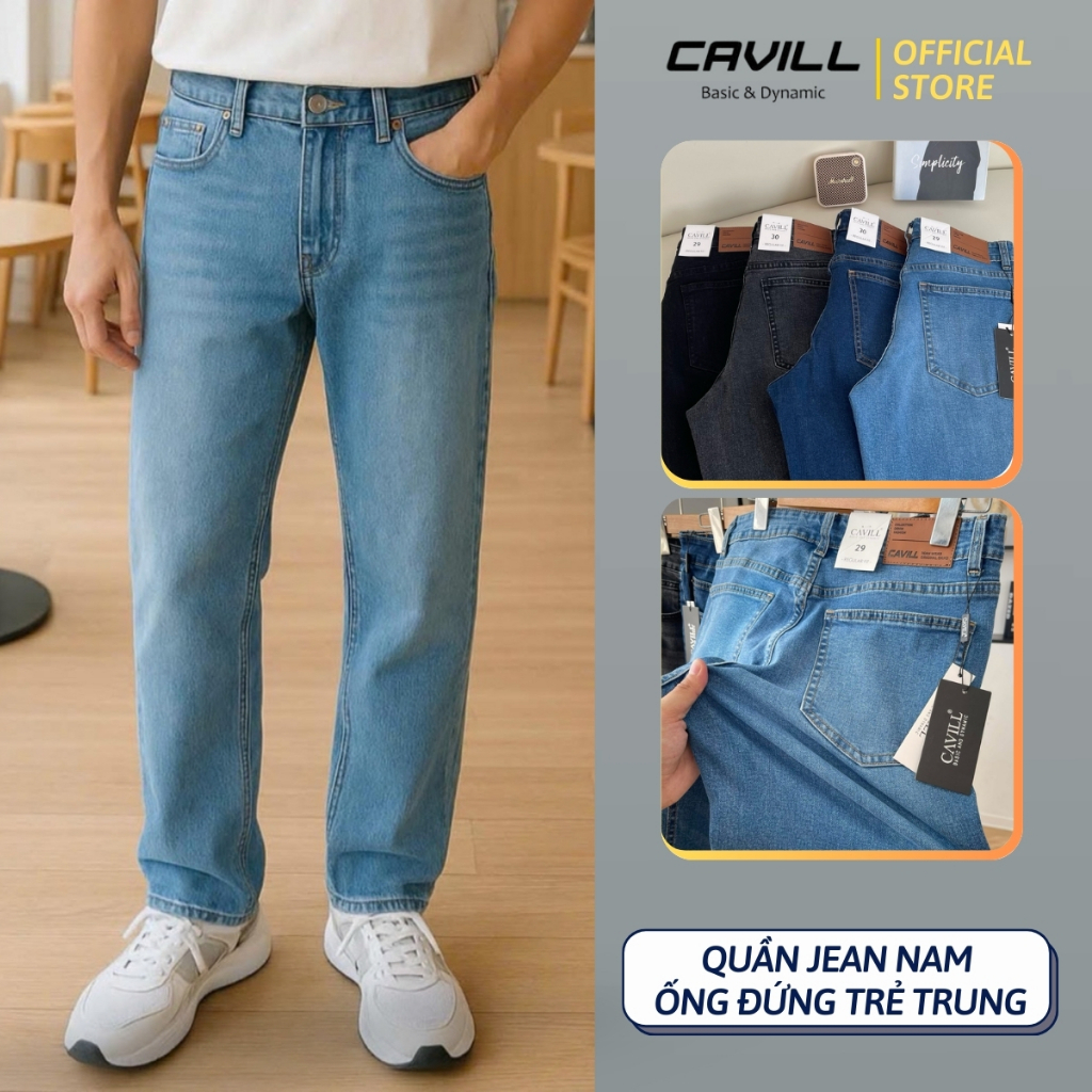 Quần JEAN Nam CAVILL Ống Đứng Dễ Mặc. Quần Co Giãn, Không Phai Màu, Trẻ Trung Dễ Phối Đồ