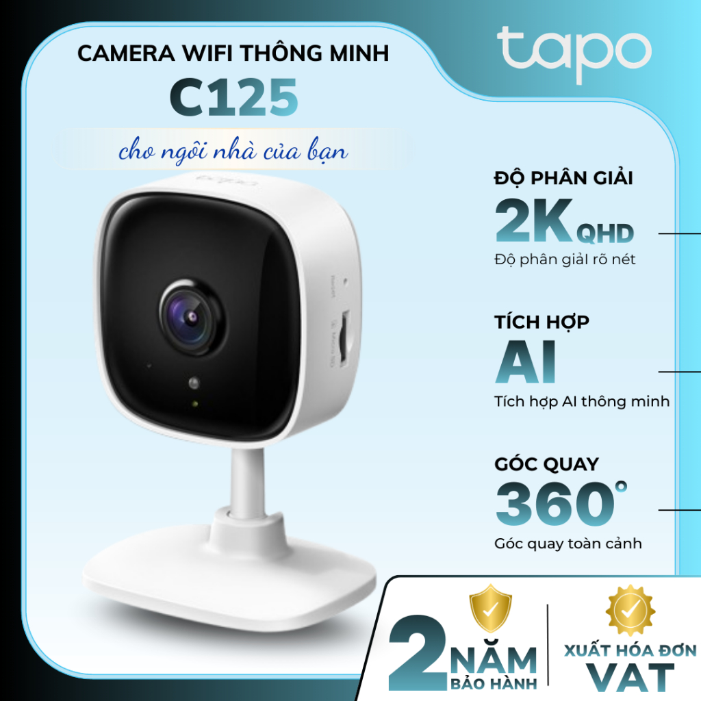 Camera Wifi Trong Nhà TP-Link Tapo C125 | Đế Nam Châm, Độ Phân Giải 2K QHD, Tích hợp AI thông minh