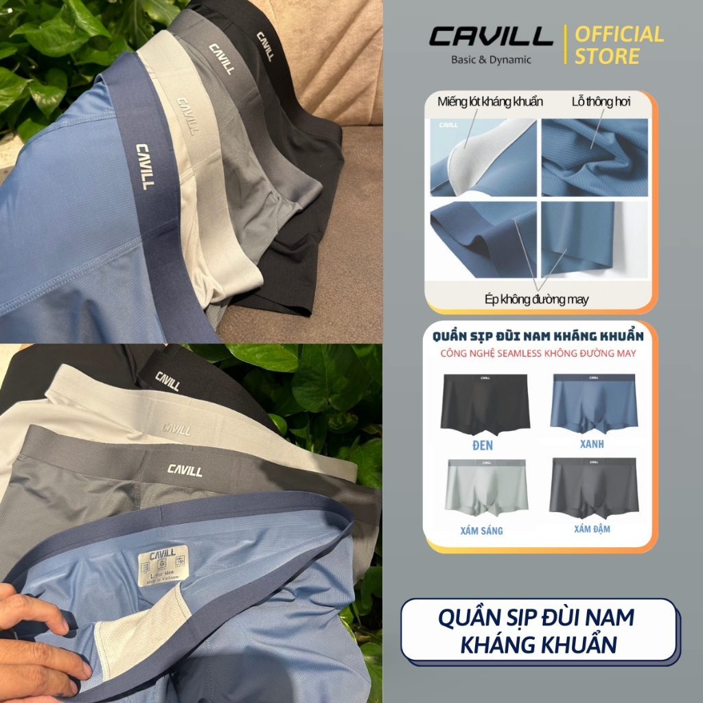 Combo 3 Quần Sịp Đùi nam CAVILL. Chất vải thông hơi, kháng khuẩn, khử mùi công nghệ Seamless không đ
