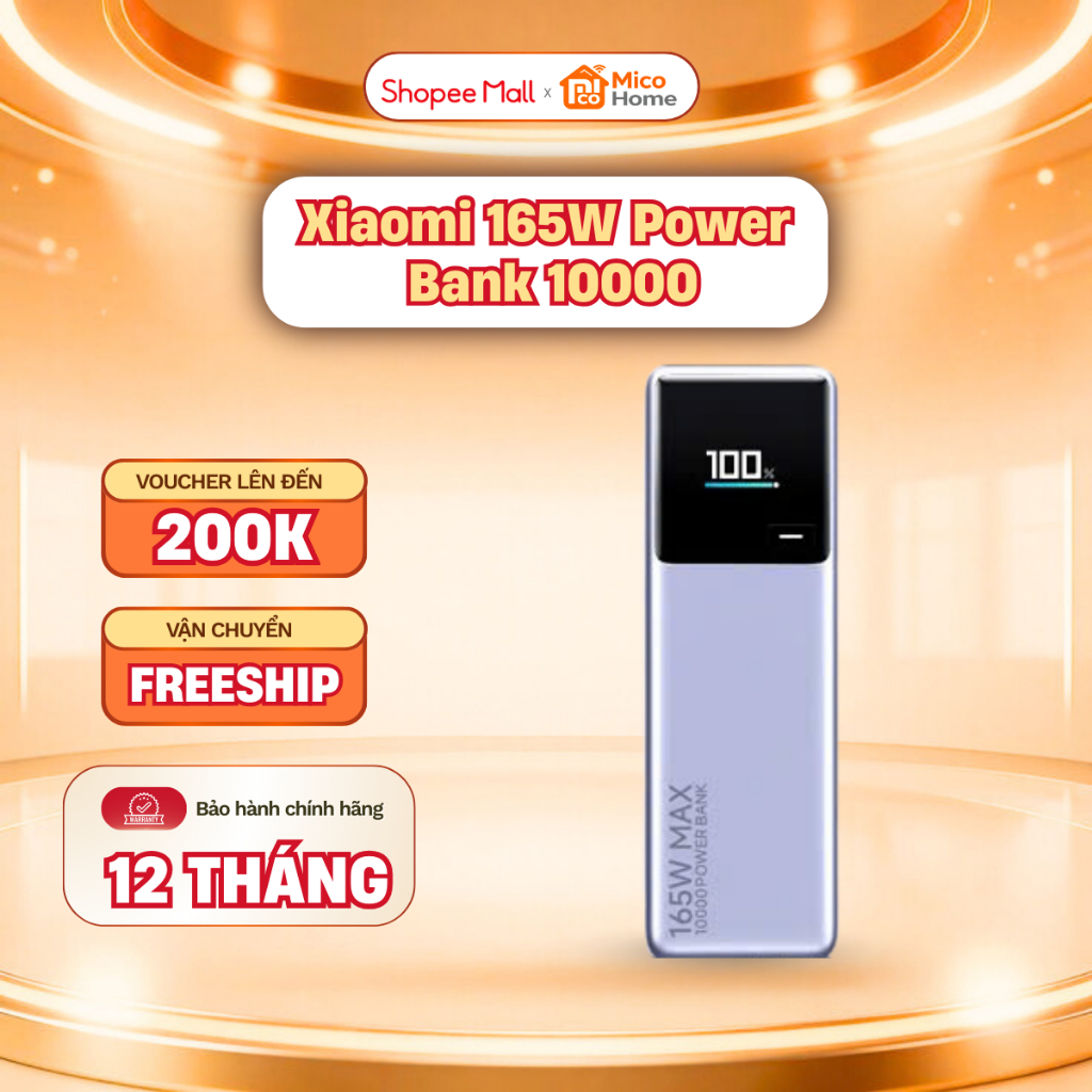 Sạc dự phòng Xiaomi Power Bank 165W 10000mAh có kèm cáp sạc - Bảo hành 12 tháng