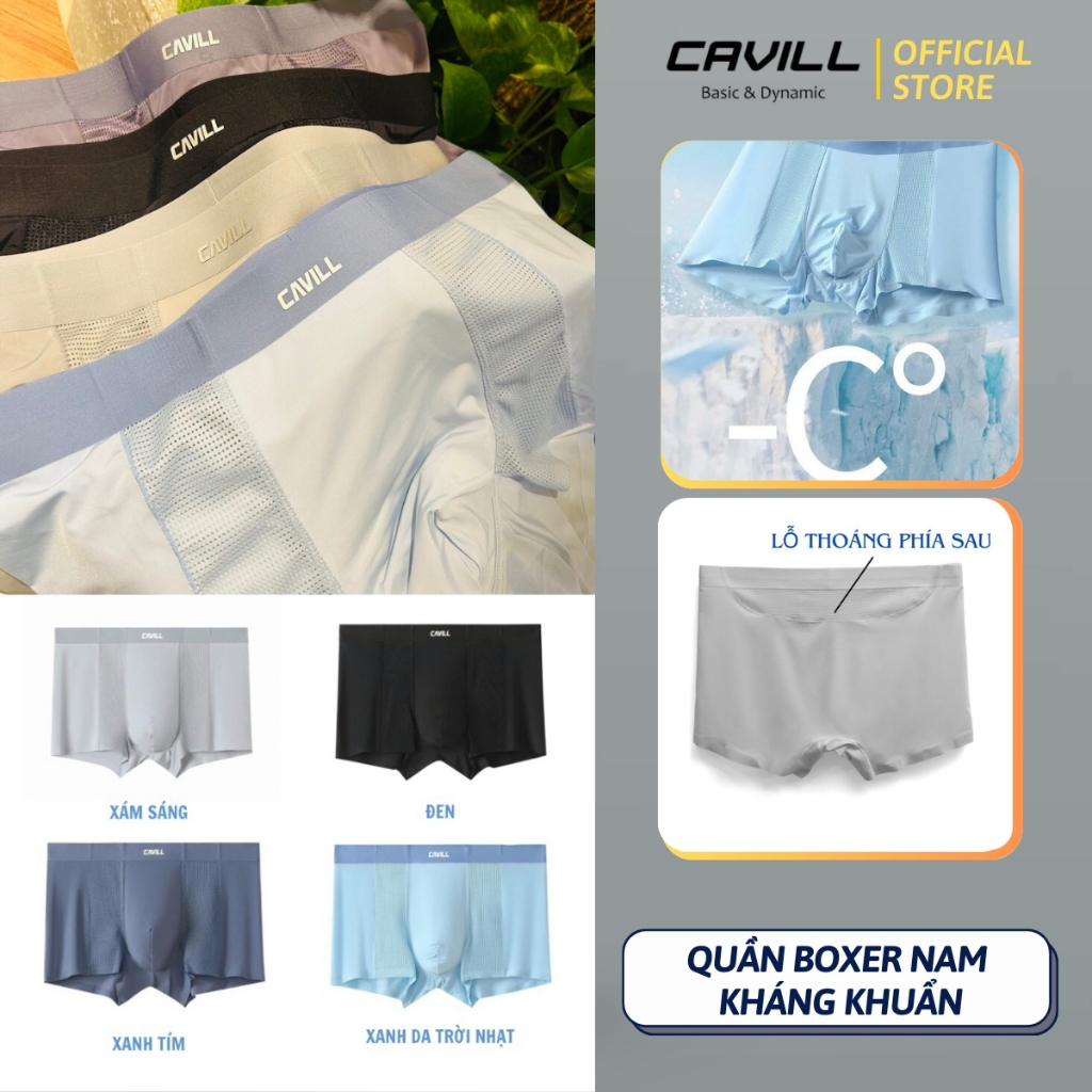 Combo 3 Quần sịp boxer nam CAVILL kháng khuẩn, thoáng khí, co giãn 4 chiều. Công nghệ Seamless hiện 