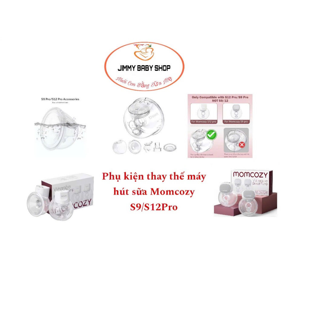 Phụ kiện máy hút sữa điện rảnh tay Momcozy S9/S12 Pro- Cổ nối/ Van chân không/ Màng silicone/ Phễu h