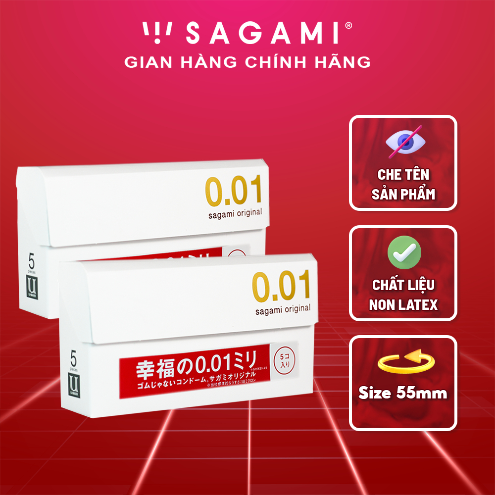 Combo 2 hộp bao cao su Sagami 001 siêu mỏng non latex hộp 5 chiếc