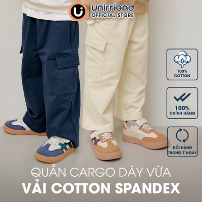 Quần cargo ống suông vải cotton da cá dày vừa mềm mại thoáng khí Unifriend Hàn Quốc U950S, Size 2-12 tuổi