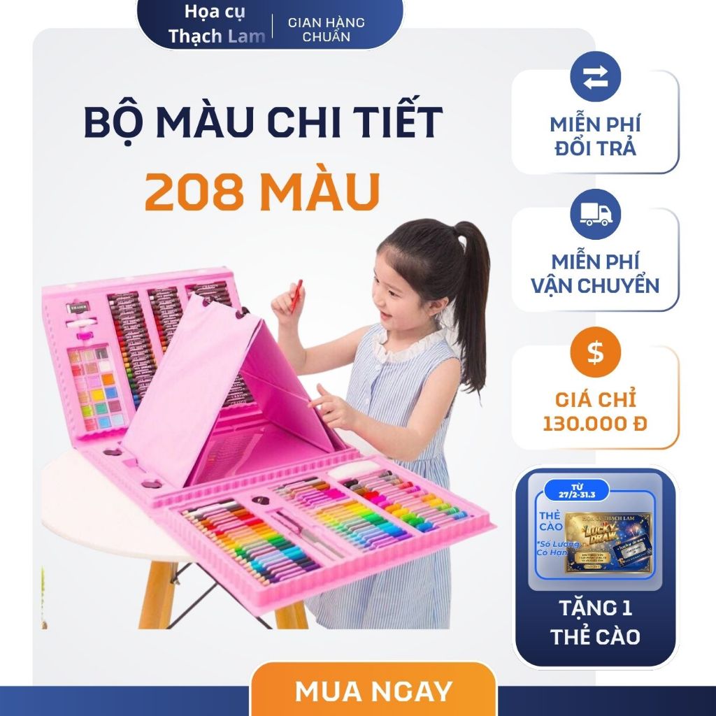 [Cào là có quà] Bộ Bút Màu 208 Món Size Lớn  Kèm Bảng Vẽ  Giấy 300gsm  Hộp Vali Mỹ Thuật Cho Bé  Quà Tặng