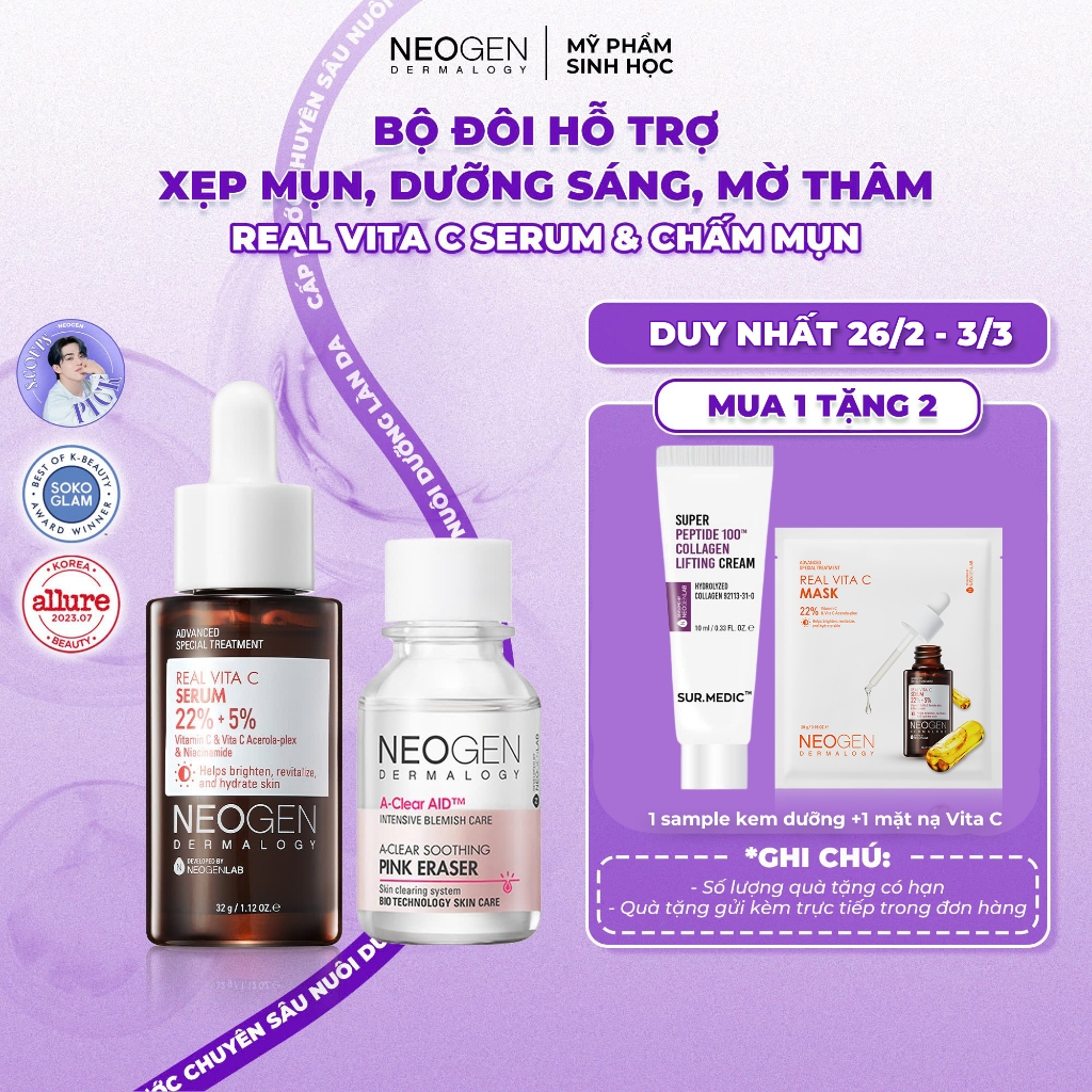 Bộ Sản Phẩm Chấm Mụn & Serum Vitamin C 22% Xẹp Mụn Xoá Thâm Neogen Dermalogy