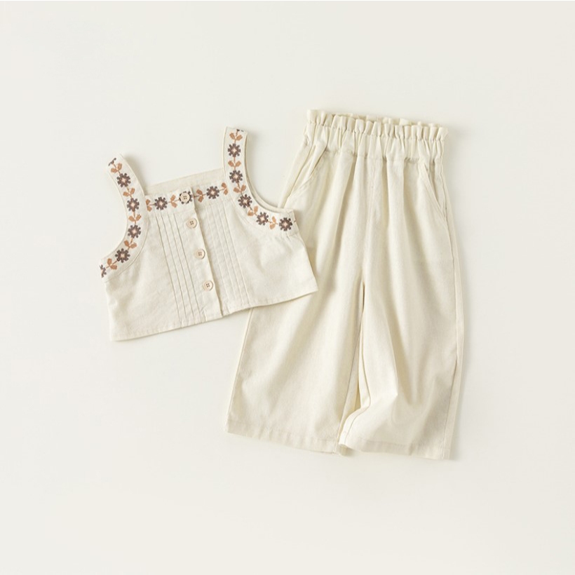 𝐀𝐩𝐫𝐢𝐥 𝐛𝐞́𝐛𝐞́ - Mbang Set quần áo Denim ống rộng cho bé gái mùa hè