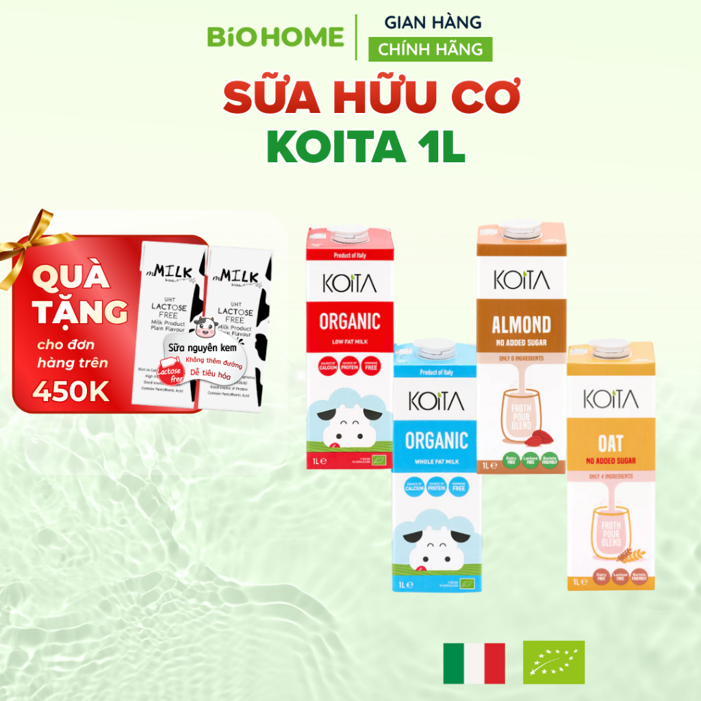 [CHÍNH HÃNG] Sữa Hữu Cơ Koita 1L Mix Đủ Vị Nguyên Kem Ít Béo Yến Mạch - Sữa Tươi Sữa Hạt Organic Ý