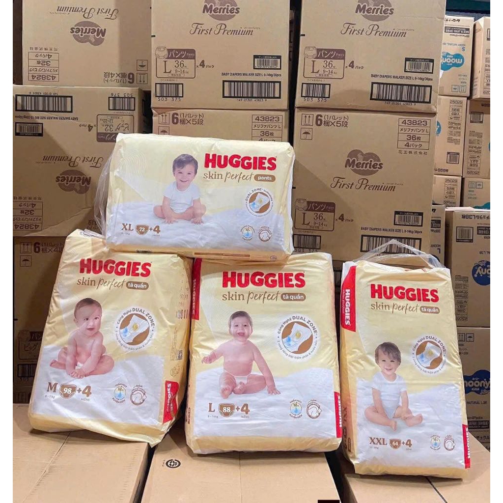 Tã quần Huggies Skin Perfect M102/L92/XL76 miếng size Mega Jumbo