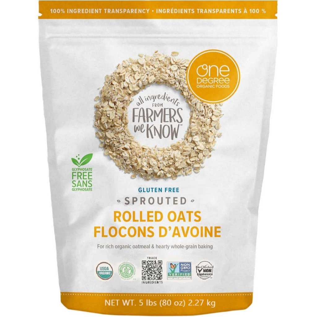 Yến Mạch cán nẩy mầm hữu cơ ONE DEGREE ORGANIC FOODS GLUTEN FREE SPROUTED ROLLED OATS 2.27kg của Can
