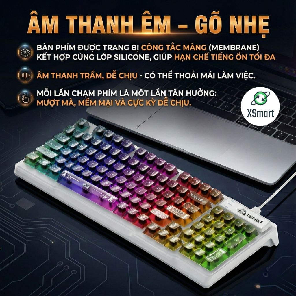 Bàn Phím Văn Phòng Có Dây FreeWolf M95 LED RGB, Keycap Trong Suốt, Gõ Êm Giảm Ồn, Full Size, Win Mac | BigBuy360 - bigbuy360.vn