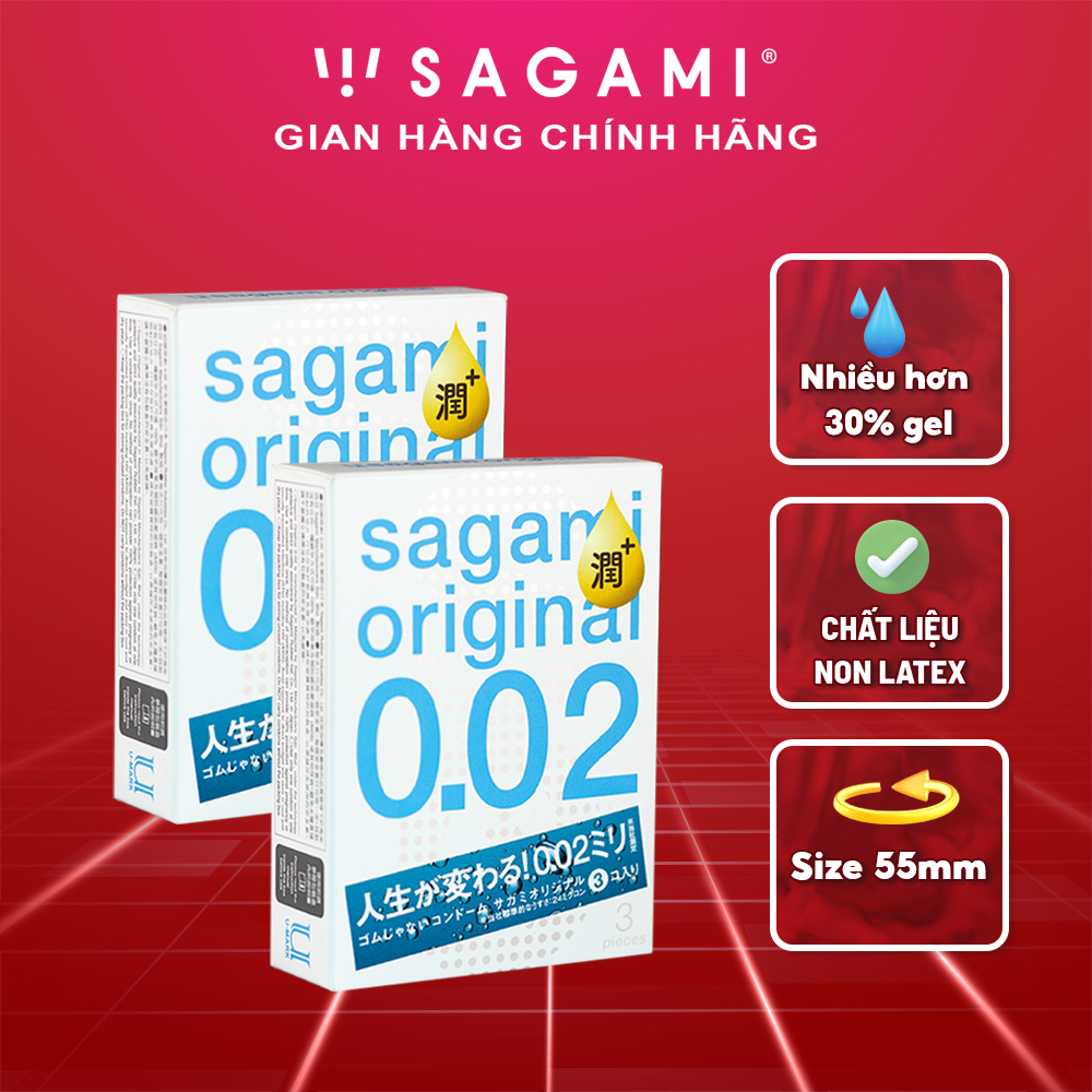 Combo 2 hộp bao cao su Sagami 002 Extra - Nhiều gel - bcs siêu mỏng - Non Latex - Hộp 3 chiếc