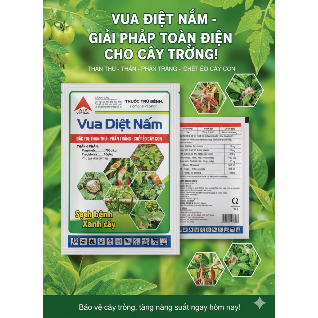 18g Thuốc Bệnh Vua Diệt Nấm - Thán Thư, Phấn Trắng, Ẻo Cây Con, Đốm Lá, Thối Búp, Thối Nhũn, Nấm Cóc, Sạch Bệnh Xanh Cây