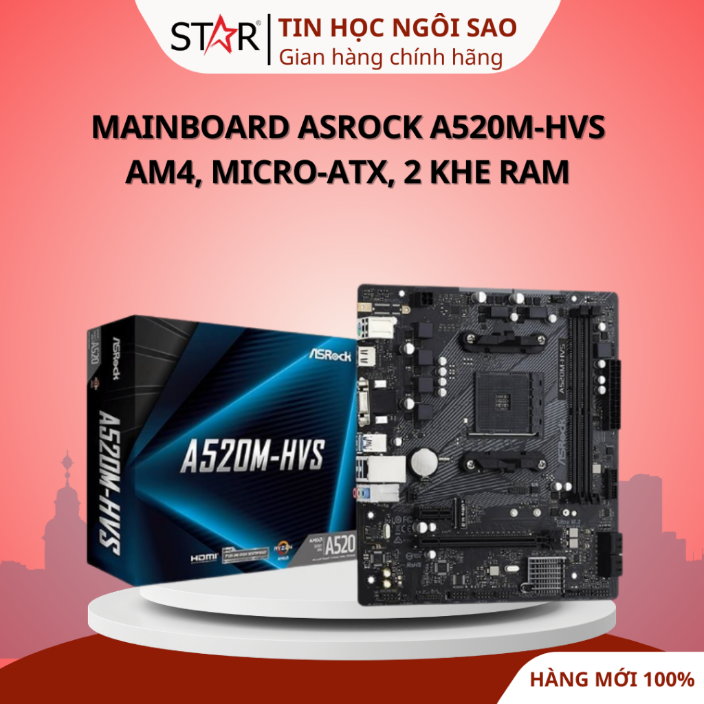 Mainboard ASRock A520M-HVS | AM4, Micro-ATX, 2 khe RAM - Bảo hành 36 tháng