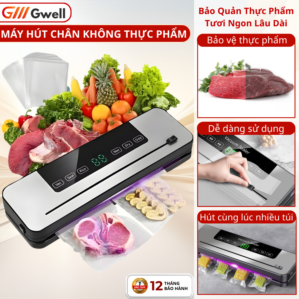 Máy Hút Chân Không Thực Phẩm Gia Đình Tự Động Hàn Miệng Túi Nhanh, Bảo Quản Thực Phẩm Tươi Lâu