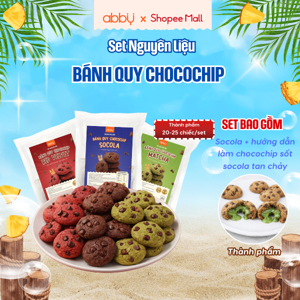 [ABBY] Set nguyên liệu làm bánh quy Chocochip sốt socola tan chảy - Thành phẩm 20-25 chiếc