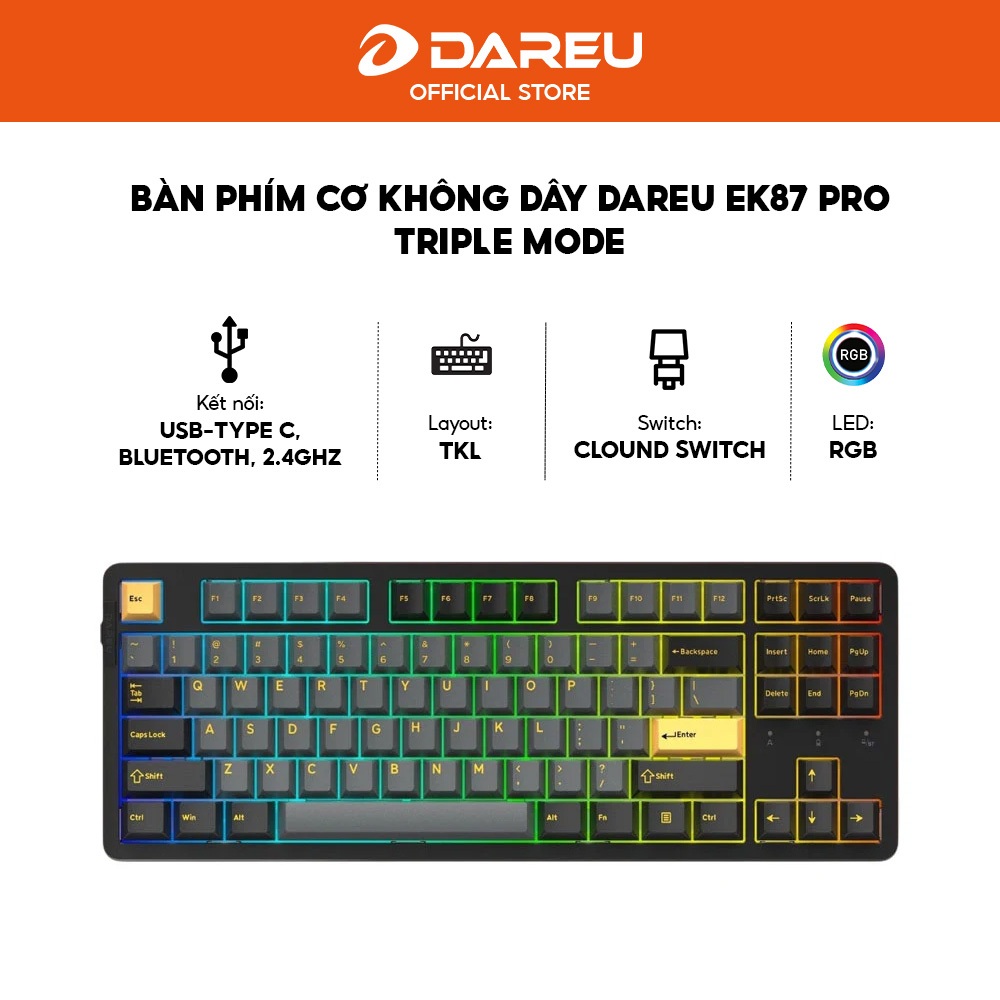 Bàn phím cơ DareU EK87 Pro Triple Mode - 87 phím - Cloud Switch - Gasket Mount - Bảo hành 24 tháng