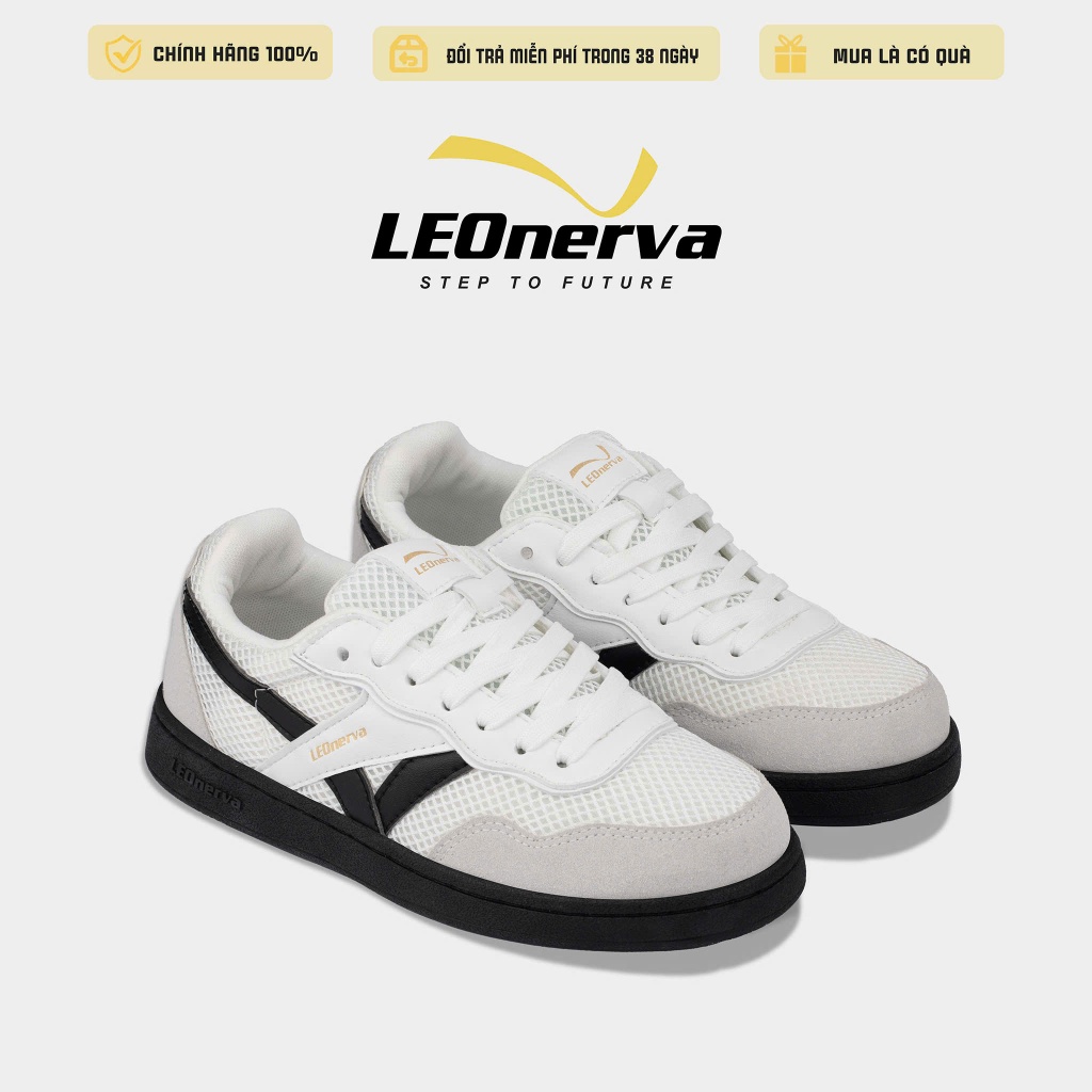 Giày Thể Thao Sneaker Unisex LEOnerva 808 Lưới VS2 - Trắng Đế Đen