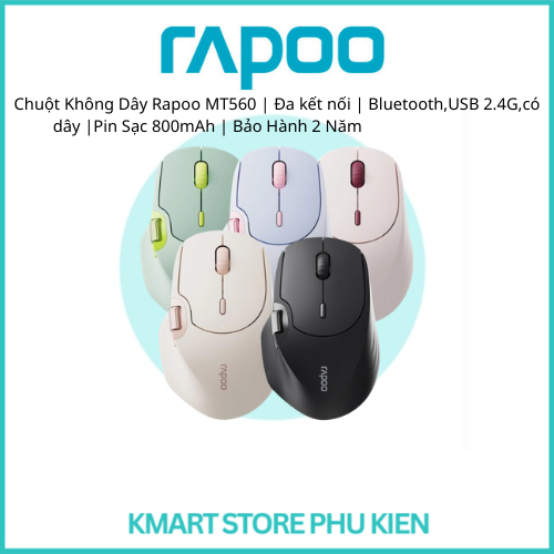 Chuột Không Dây Rapoo MT560 | Đa kết nối | Bluetooth,USB 2.4G,có dây |Pin Sạc 800mAh | Bảo Hành 2 Nă