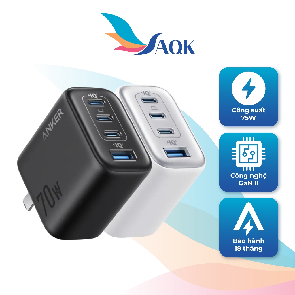 Cốc sạc Anker Zolo Fast Charging 1USB 3Type-C 70W A121C - Hàng chính hãng