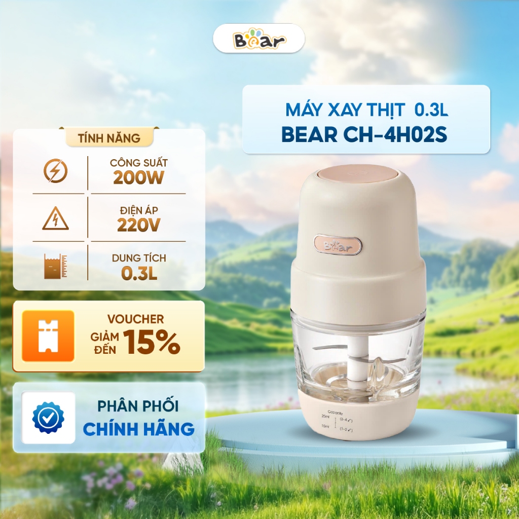 Máy xay ăn dặm Bear 0.3L CH-4H02S - Công suất 200W - Xay được cháo, rau củ, thịt, trái cây và gia vị