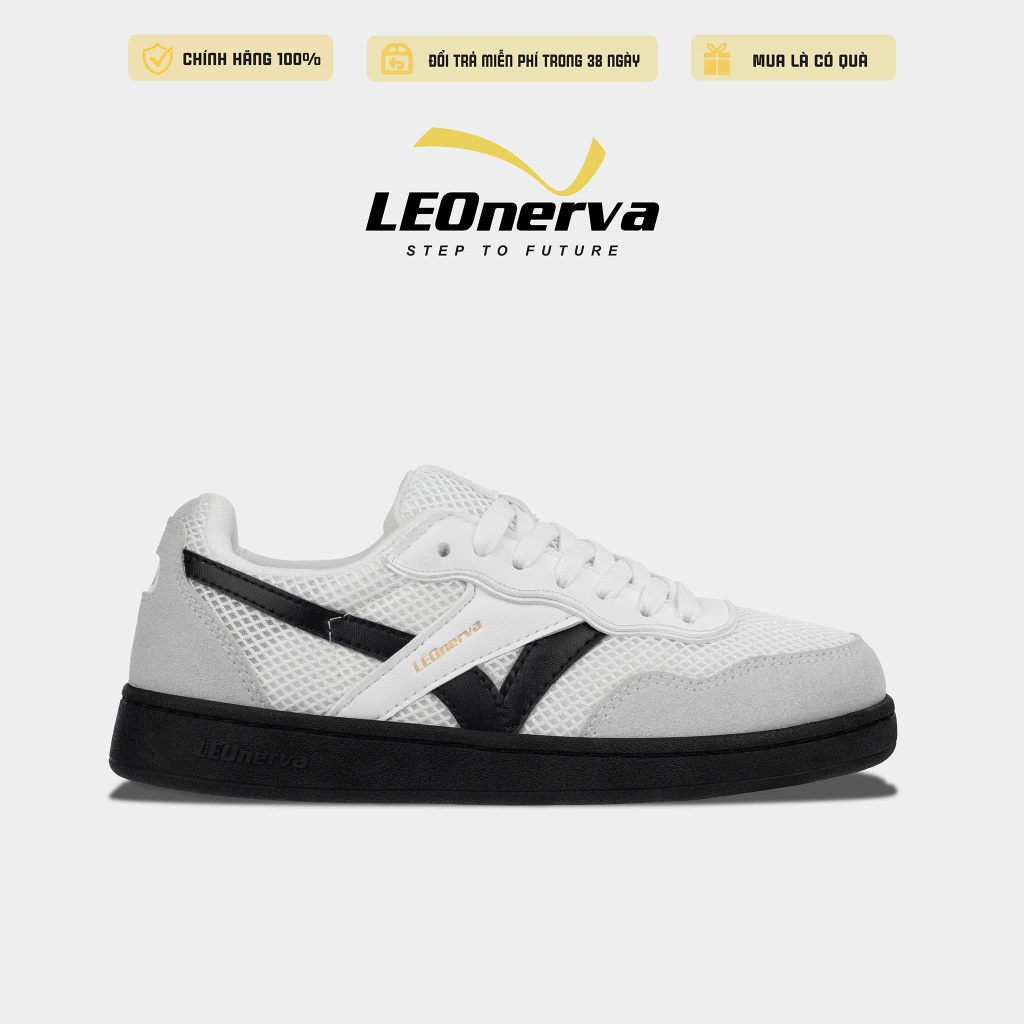Giày Thể Thao Sneaker Unisex Nam Nữ LEOnerva 808 Lưới VS2 - Trắng Đế Đen
