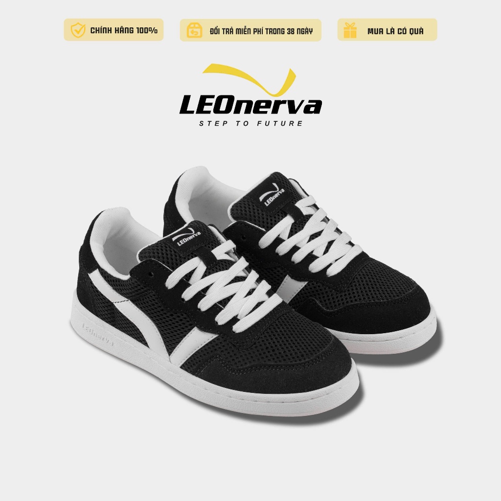 Giày Thể Thao Sneaker Unisex LEOnerva 808 Lưới VS1 - Đen Đế Trắng