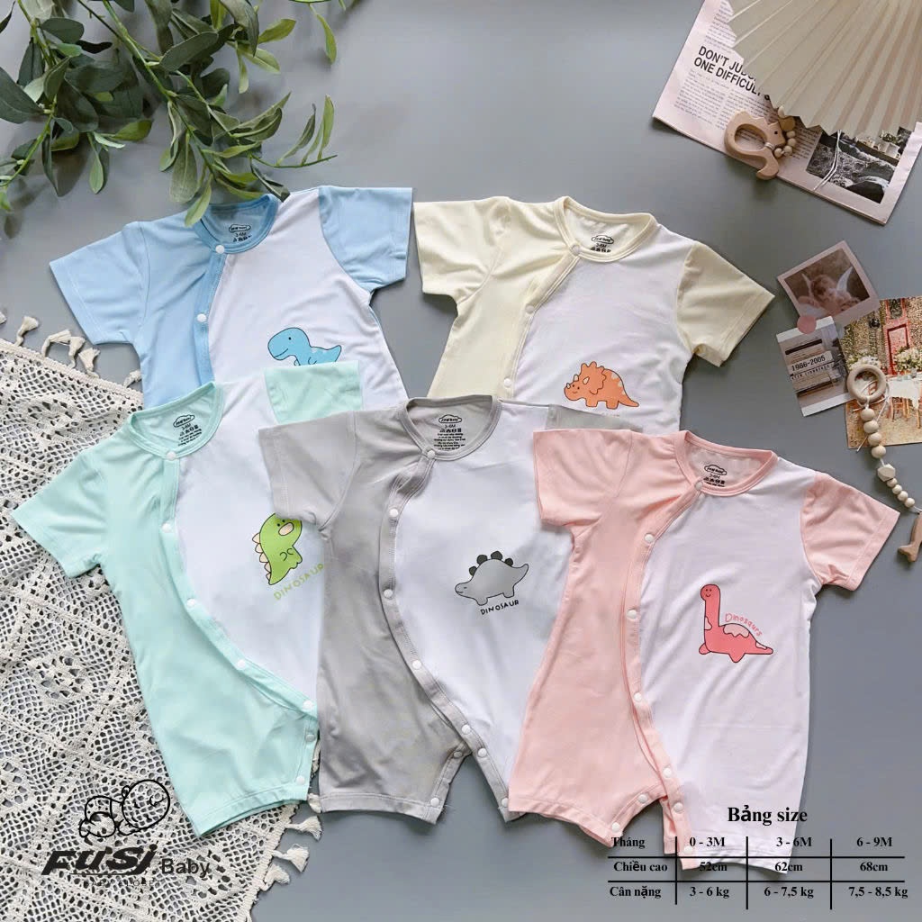 Body cộc tay fusi baby hai màu khủng long đáng yêu cho bé ( LS021 )