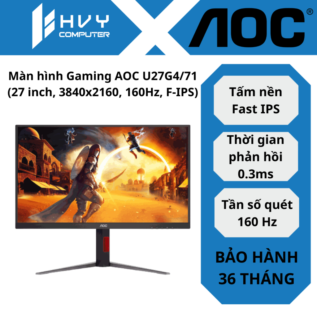 Màn hình Gaming AOC U27G4/71 (27 inch, 3840x2160, 160Hz, F-IPS) - Hàng chính hãng