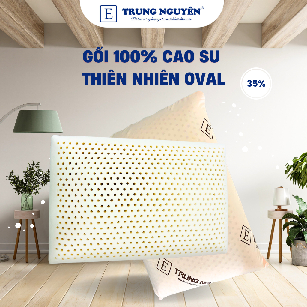 Gối nằm cao su thiên nhiên OVAL cao cấp, thành phần 100% mũ cao su, thiết kế truyền thống hàng nghìn