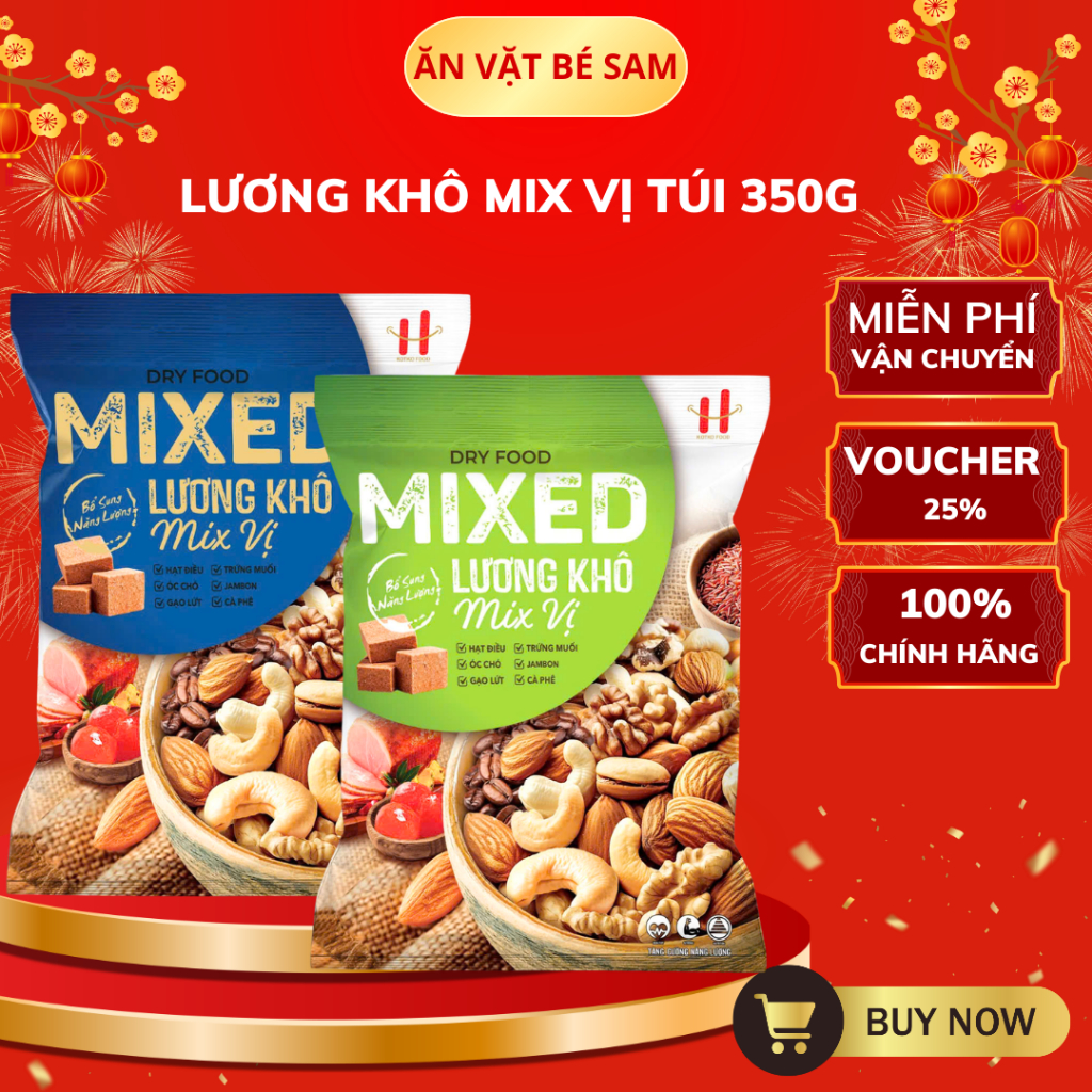 Lương Khô Mix 6 Vị HT Foods Gói 350g, Mix Hạt Dinh Dưỡng, Bổ Sung Năng Lượng