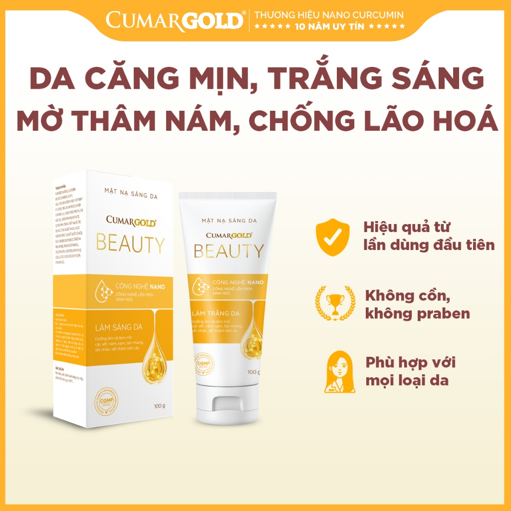 Mặt nạ sáng da CumarGold Beauty hỗ trợ mờ thâm nám, dưỡng sáng da đều màu từ nghệ Nano curcumin
