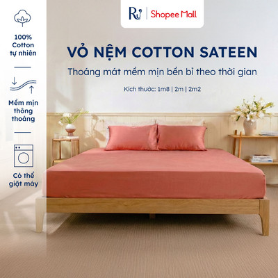 Vỏ Ga Nệm Cotton Sateen 100% 300TC Ru9 | Thoáng Mát Mềm Mịn | Màu Trơn Bo Chun | 6 Size
