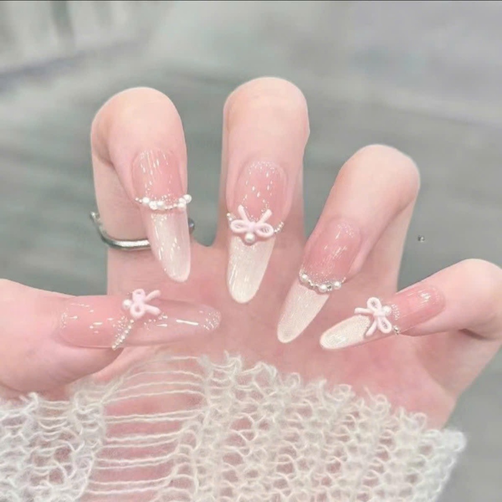 (M009_IDK) Móng giả đính nơ, móng giả mắt mèo, móng giả, nail mắt mèo