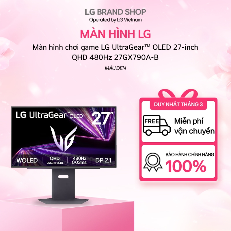 [Chỉ giao miền Nam/Bắc] Màn hình chơi game LG UltraGear™ OLED 27-inch QHD 480Hz | 0.03ms (GtG), DP 2