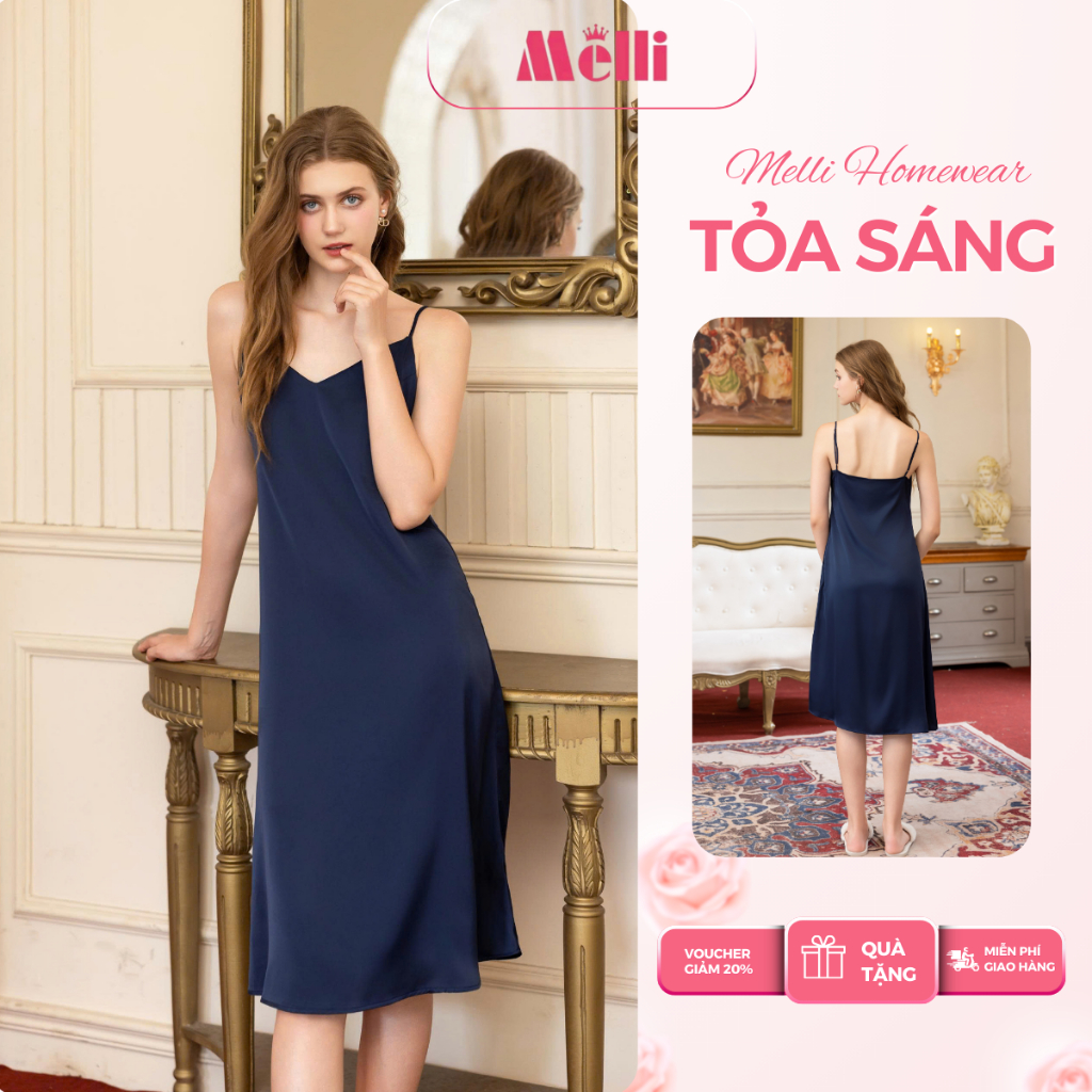 Váy Ngủ 2 Dây Lụa Latin Cao Cấp – Váy Lụa Ngủ Sexy Mềm Mịn Thoáng Mát Mùa Hè Thương Hiệu Melli V04