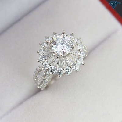 Nhẫn nữ bạc 925 xi bạch kim mặt tròn to đính đá sang trọng NNXK0016 - Trang Sức TNJ