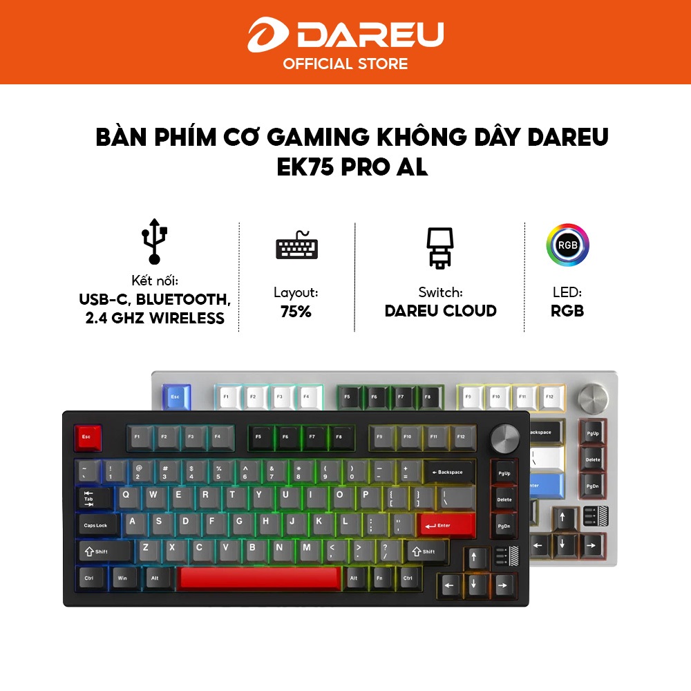 Bàn phím cơ Gaming DareU EK75 Pro AL - Triple Mode - DareU Cloud Switch - Bảo hành 24 tháng