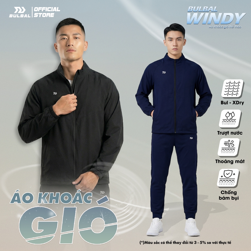 Áo Khoác Thể Thao Bulbal Windy, 2 Lớp Cổ Cao, Nam Nữ Unisex, Vải Bul-XDry Mềm Mại, Đàn Hồi Tốt, 2 Mà