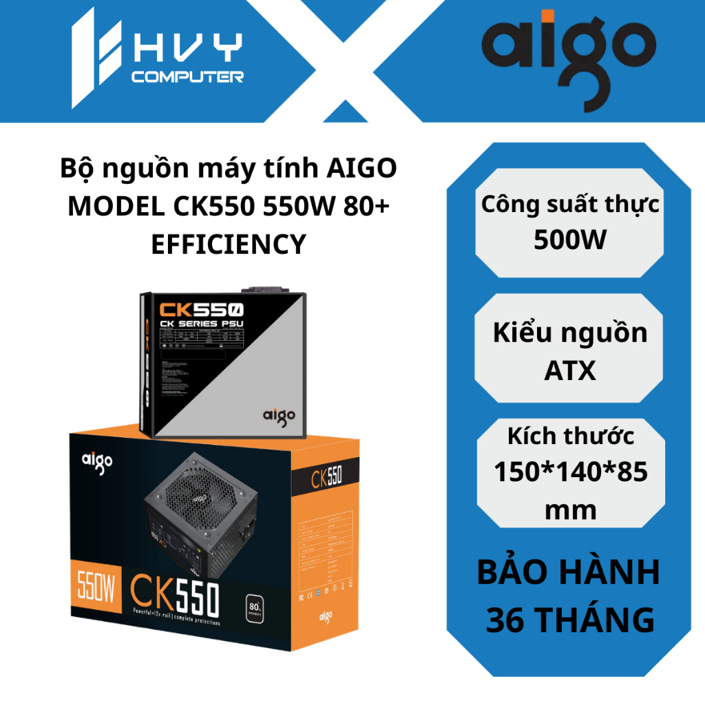 Bộ nguồn máy tính AIGO MODEL CK550 550W 80+ EFFICIENCY - HÀNG CHÍNH HÃNG