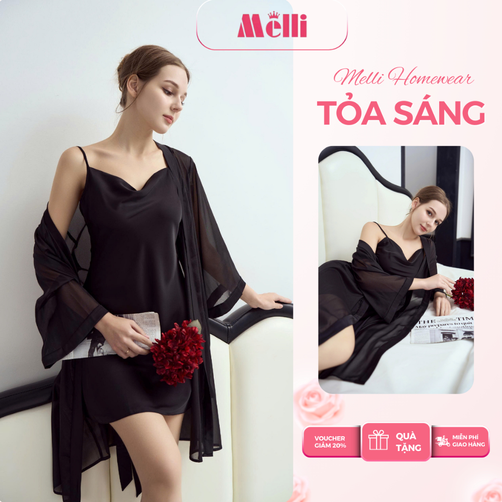 [ ƯU ĐÃI 8/3 ] Váy 2 dây kèm áo choàng mặc nhà chất lụa Latin cao cấp mềm mịn sexy,Set ngủ 2 dây cổ đổ chiết eo V08