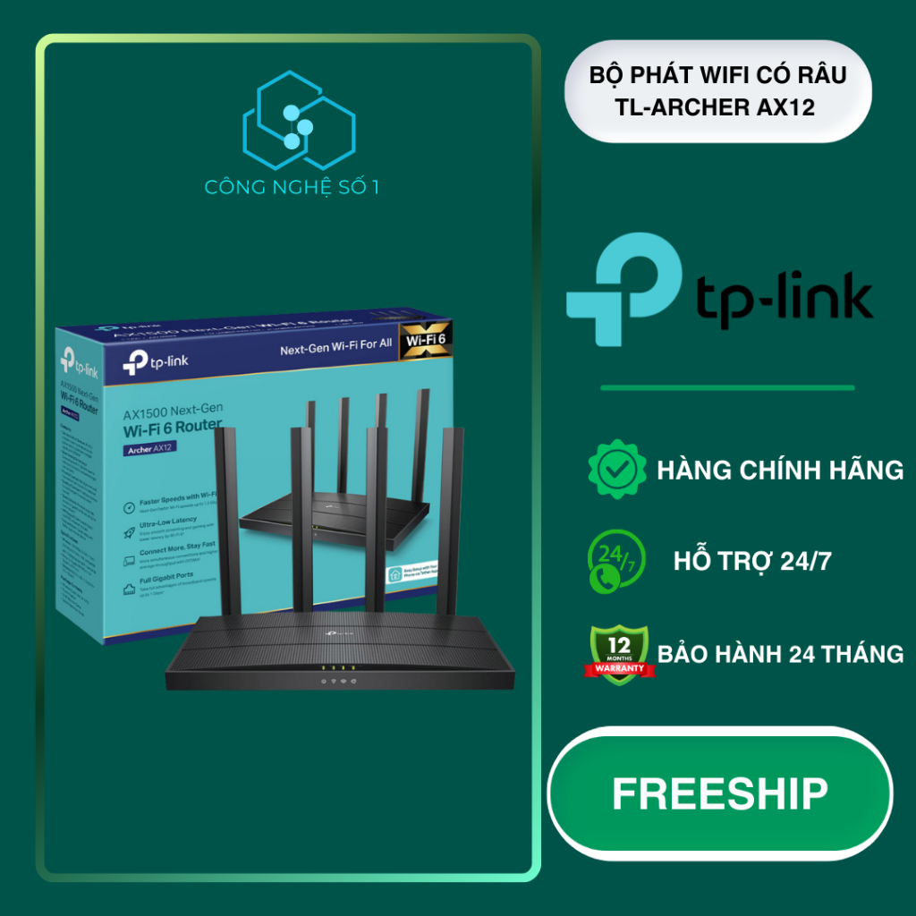 Bộ phát wifi 6 TP-Link Archer AX12 Băng tần kép Gigabit