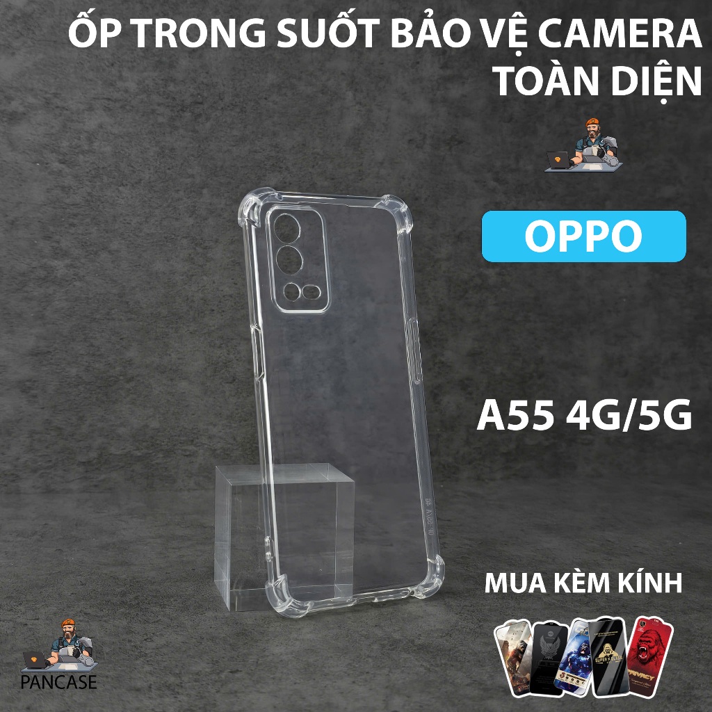 Ốp lưng Oppo A55 4G, A55 5G pancase trơn trong suốt | Ốp điện thoại Oppo dẻo bảo vệ camera đt toàn d