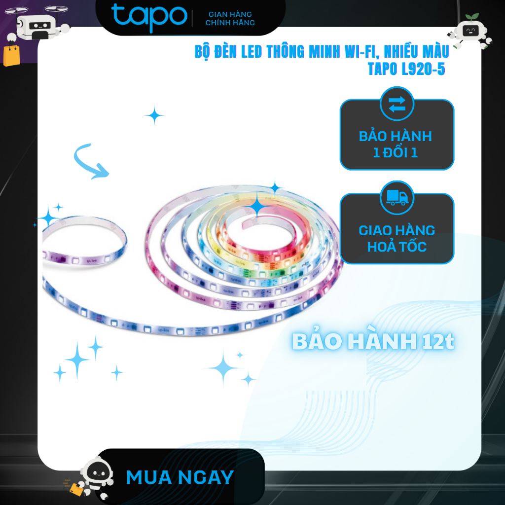 [ TAPO] Đèn LED Dây TP-Link Tapo L920-5 kết nối Wifi,16 triệu màu, dài 5 mét, điều khiển bằng app
